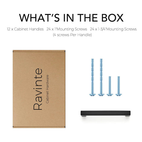 12 Pack Square Cabinet Handles 4.5 Inch Center To Center Matte Black Drawer Pulls with screws and box packaging