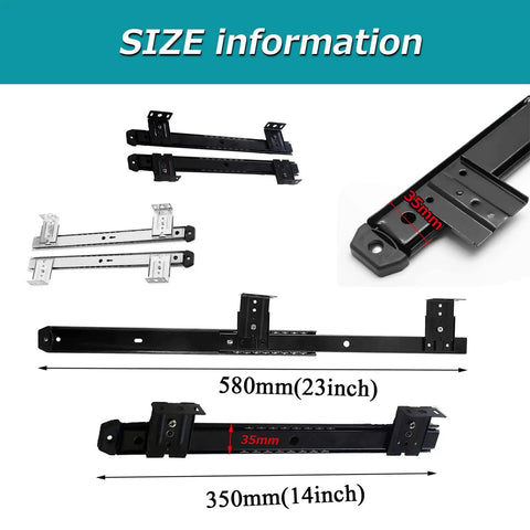 Heavy Duty Ball Bearing Drawer Slides For Under Desk Keyboard Tray dimensions with size markings, showing 350mm and 580mm lengths.