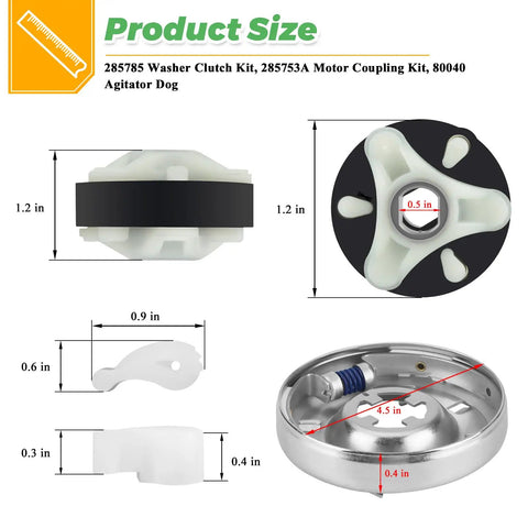 Game Changing Direct Drive Washer Clutch Kit With Motor Coupling And Four 80040 Agitator Dogs Replacement Bundle For Kenmore Whirlpool Washers Fits 285331 285380 3351342 3946794 3946847 3951311 AP3094537, 1.2 in parts
