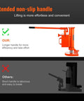 Heavy Duty Hydraulic Toe Jack 10 Ton Lift Capacity showing extended non-slip handle for effortless lifting in auto shops.