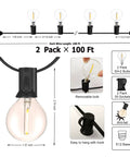 Diagram of Waterproof G40 LED Globe String Lights 200ft With 104 Shatterproof Bulbs Dimmable And Connectable Patio Lighting details