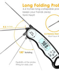 Digital Instant Read Meat Thermometer With 4.6 Inch Folding Probe, Ultra Fast 2 to 4 Sec Read Time, IP67 Waterproof, showing probe details