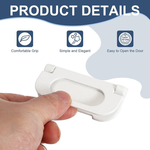 Hand holding Recessed Flush Pull Door Handle Set 6 Pack Milk White Durable Iron Construction with product benefits details
