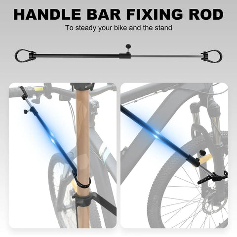 Handle bar fixing rod for 66 Lbs Bike Repair Stand with Pro Grade Clamp, heavy duty aluminum work stand, securing a mountain bike.
