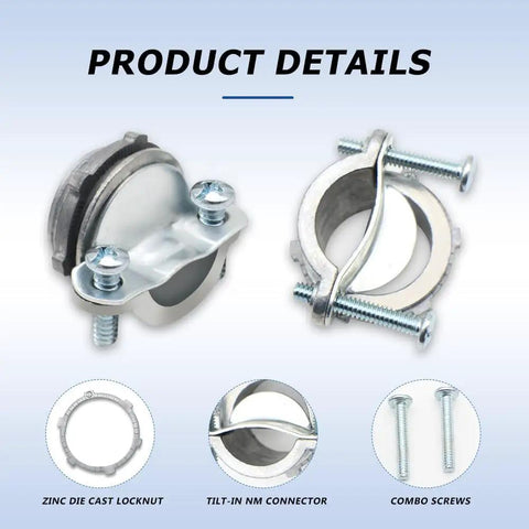 24 Pack 3/8 Inch Clamp Type Cable Connectors UL Listed Zinc Alloy for Metallic Conduit and Metal Electrical Boxes Wire Clamps