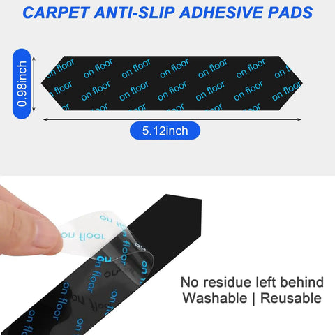 16 Pcs Rug Tape Non Slip Rug Grippers For Hardwood Floors And Tile That Stays Put In High Traffic Areas Keep Corners Flat With Pointed Long Strips Adhesive Carpet Pad Strips That Prevent Slippage shown with dimensions and features