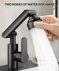 UHRLGHS 360°Swivel Kitchen Faucet with Robotic Arm Dual Mode Soft Bubble & Shower Adjustable Flexible Design Modern Gray Finish for Easy Cleaning & Versatile Use,Black showing hand switching water discharge modes.
