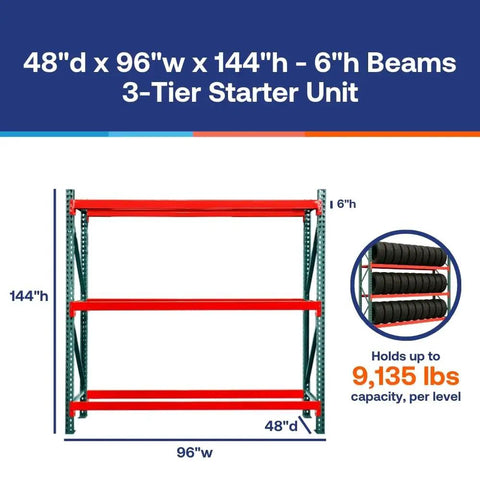 Heavy Duty Steel Pallet Rack Starter Unit Delivers On Warehouse Storage With Rock Solid 48 By 96 By 144 Inch Framing And Rust Resistant Industrial Shelving Built Like A Tank For Daily Freight Moving