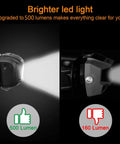 Comparison of two pack rechargeable headlamp with 500 lumens and 160 lumens, showing brightness difference, perfect for running and hiking