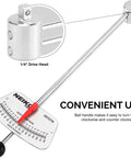 1/4-Inch-Drive Beam Torque Wrench With Dual SAE And Metric Readings For Bicycle And Automotive Use with close-up of drive head