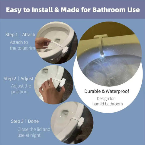 Installation steps for Toilet Bowl Night Light With Motion Sensor And 16 Color Changing LEDs, Auto Off After 2 Minutes If No Motion