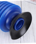 Close-up of the Heavy Hitter Two Piece Toilet Plunger Set With Grippy Handle, showing the blue rubber suction cup and black flange.