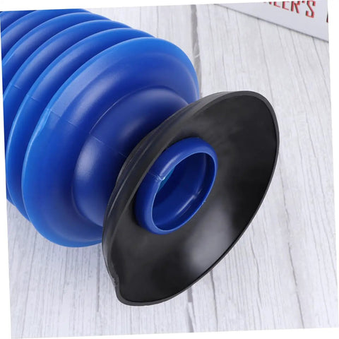 Close-up of the Heavy Hitter Two Piece Toilet Plunger Set With Grippy Handle, showing the blue rubber suction cup and black flange.