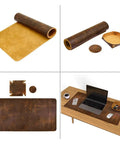 Premium Full Grain Leather Desk Pad Thick 3mm Double Layer 31x15.6 Inches Large Desk Protector rolled and flat view