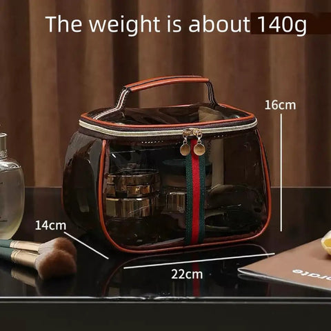 Clear Makeup Organizer Bag With Handle For Travel Go-To Retro Vintage Vanity Case Large Capacity Waterproof Zipper Tote