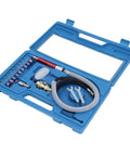 Straight Shot Precision Pneumatic Pencil Die Grinder Kit For Mechanics And Fabricators Featuring A Featherlight Grip and Knockout Torque For Clean Metal Trimming And Quick Routing In Cramped Engine Bays, complete set in blue case.