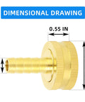 2 Pack 3/8 Barb To 3/4 Female GHT Thread Swivel Brass Garden Hose Connector With Clamps For Quick Leak Free Garden Hose Repairs And Easy All Weather Connections Durable Solid Brass, dimensional drawing