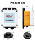 Smart WiFi LPG Tank Level Sensor with High Accuracy Ultrasonic Detection and Automatic Alarm; product dimensions shown.
