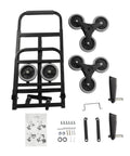 Beefy 400lbs Foldable Hand Truck Dolly, Steel Heavy Duty Folding Cart for Moving Furniture and Boxes, Three Wheel Design For Flat Ground Or Stairs, Spray Coated Black Finish, Durable, Portable Cargo Helper, folded steel frame with wheels and parts