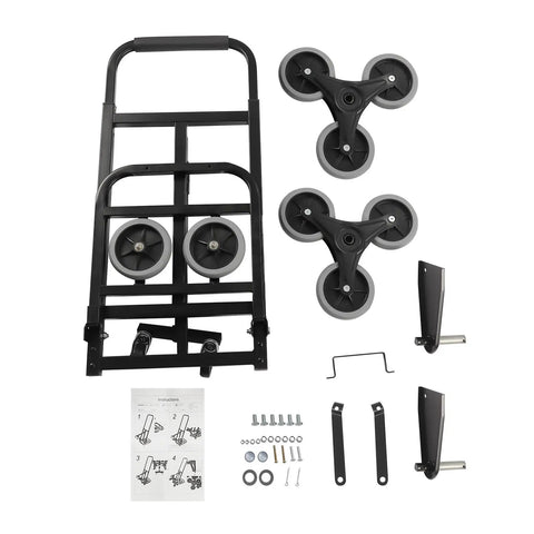 Beefy 400lbs Foldable Hand Truck Dolly, Steel Heavy Duty Folding Cart for Moving Furniture and Boxes, Three Wheel Design For Flat Ground Or Stairs, Spray Coated Black Finish, Durable, Portable Cargo Helper, folded steel frame with wheels and parts