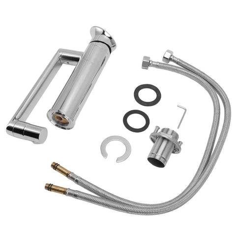 Maqulae Metal Basin Faucet with Hose, Single Hole Sink Tap for Kitchen parts including faucet handle and hoses.