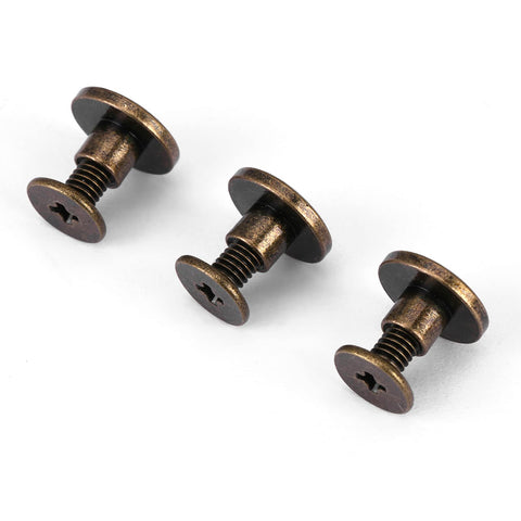 Slick Screw On Brads For Leather Crafts Dope Flat Head Rivets 5mm Copper Brass Repair Fasteners showing three anti rust decorative studs.
