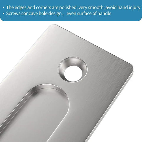 Close-up of brushed stainless steel for 12 Inch Sliding Barn Door Handle Hardware Two Sided Design With Recessed Flush Mount