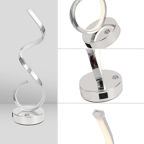 Modern Spiral LED Table Lamp With Dimmable Touch Control And USB Port 22W Reading Light for bedroom, living room, office
