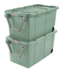 40 Gallon Wheeled Tough Plastic Storage Tote With Latch Lid Heavy Duty Green Industrial Bin For Tools Gear Camping And Seasonal Items Durable BPA Free Tote Stackable Set Of 2