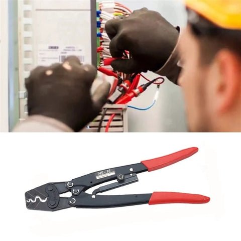 Technician using Hella Reliable Ratchet Wire Stripper And Terminal Crimping Tool For Network Data Cables on service panel.
