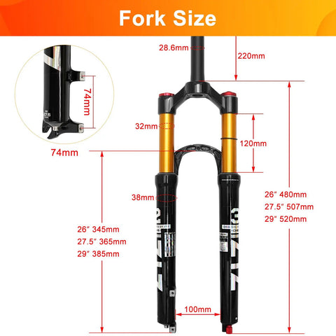 Ultralight Air Suspension Front Fork For XC/AM Mountain Bikes, 120mm Travel With Rebound Adjustment And Remote Or Manual Lockout