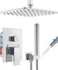 All In One Ceiling Mount Shower System With 12 Inch Rainfall Showerhead And Handheld Sprayer, Rough-In Valve, Chrome Finish