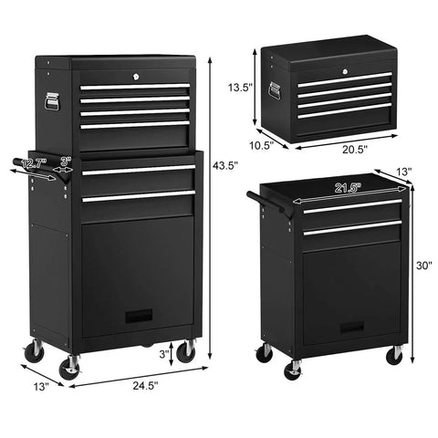Heavy Duty Rolling Tool Chest With 6 Lockable Drawers And Detachable Top Two In One Tool Cabinet That Doubles As A Workbench Auto Locking Wheels Sliding Drawers Garage Organizer For Home Workshop