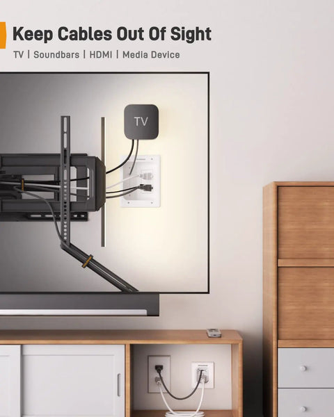 TV In Wall Cable Management Kit With USB And Type C Ports Cord Hider For Wall Mounted TVs shown installed with cables hidden