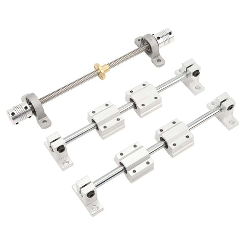 Get Serious Motion Precision With This Awesome T8X8 Lead Screw Shaft Kit Paired With Sleek SC8UU Sliding Bearing Blocks For Rock Solid Linear Guidance In 3D Printers And CNC Machines Without Any Jitter Backlash Or Wobble Ever. T8 lead screw kit with SC8UU blocks, 8mm steel rods