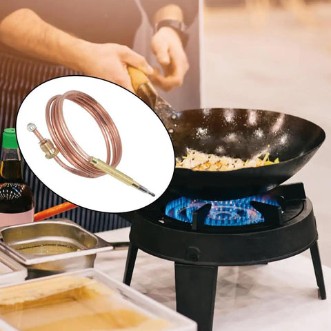 Image of 900Mm Gas Stove Thermocouple Kit With Five Nuts Universal Thermocouple in use with gas stove and wok.