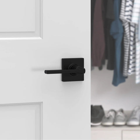 Casey Dummy Door Handle For Closets And Pantry, Single Sided Lever For French Doors, Matte Black Non Turning Reversible Interior