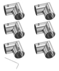 Six Pack Stainless Steel Structural Pipe Connector Set For 1 Inch 25mm OD Pipe, 90 Degree Two Way Fittings with hex key