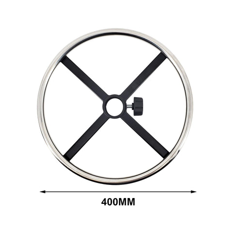 Real Deal Stainless Steel Chair Footrest Ring With 40 Cm Diameter showing solid metal construction and black support detail.