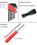 Image showing hex key wrench set, cotterless crank tool, and 2-in-1 screwdriver from 42 Piece Bike Repair Kit For Mountain, Dirt, And Road Bikes
