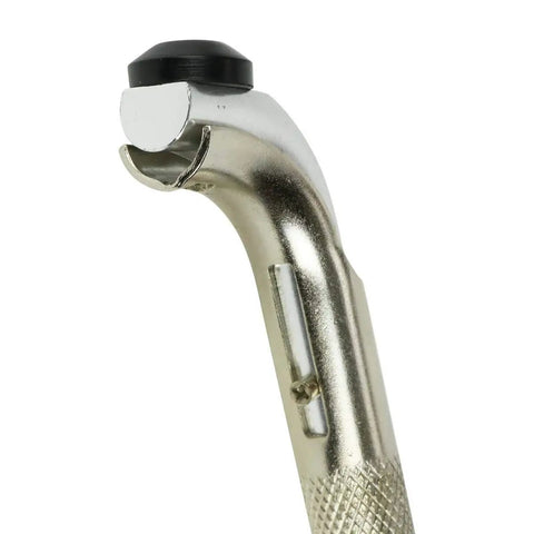 Close-up of Universal Fire Sprinkler Shut Off Tools Dead Simple Emergency Sprinkler Head Wrench, silver metal with black rubber tip.