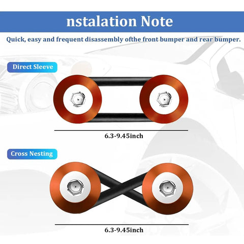 Universal Car Bumper Quick Release Kit installation note with orange aluminum alloy and rubber components for easy bumper removal.