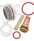 Top Notch 2.4 Mm Tig Welding Cup With Glass Liner For Wp17 And Wp18 Nozzles, includes glass cup and sealing rings.