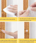 Instructions for applying clear self adhesive cabinet door bumpers 6mm diameter 2mm thick on wooden surface in kitchens and bathrooms
