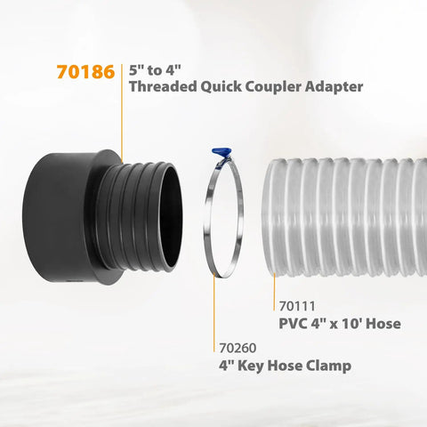 Threaded Dust Collection Quick Coupler Adapter 5 Inch To 4 Inch Black Left Handed Thread Quick Connect for Dust Collector Hoses