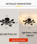 Detailed parameters of Six Light Black Matte Sputnik Ceiling Light Fixture Semi Flush Mount With E26 Base shown without bulbs.