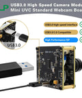Side view of Ultra HD 20MP USB3 Camera Module For Computers And Raspberry Pi 4K 30FPS WebCam Board with USB3 connection.