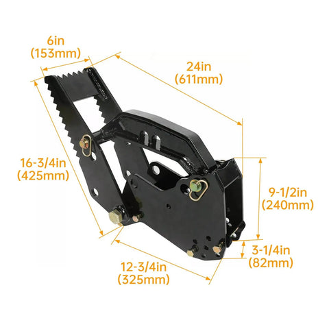 Beefy Backhoe Thumb Excavator Claw For 3.25 Inch Boom Width Heavy Duty Tractor Attachment dimensions with quick mount features.
