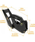 Universal Backhoe Thumb Attachment For 3.25 Inch Boom Width, Bolt-On, Black Powder Coated Steel, side view dimensions shown