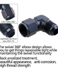 8AN Female To 8AN Male Flare 90 Degree Swivel Hose Fitting Adapter Aluminum Anodized Black AN8 To AN8 Three Quarter Inch UNF Thread 2 Pack For Fuel Oil Gas Water Air Lines, black elbow